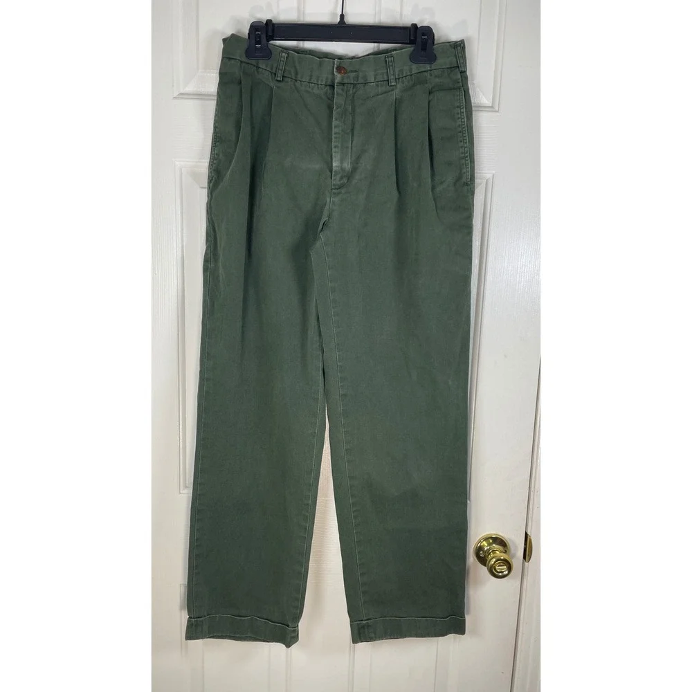 Abercrombie & Fitch Mens Vintage Double Pleated Chinos Green 32x30 Cotton Cuffed
